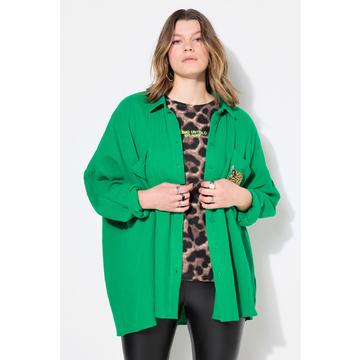 Blouse en mousseline oversize, tête de léopard sur la poche poitrine