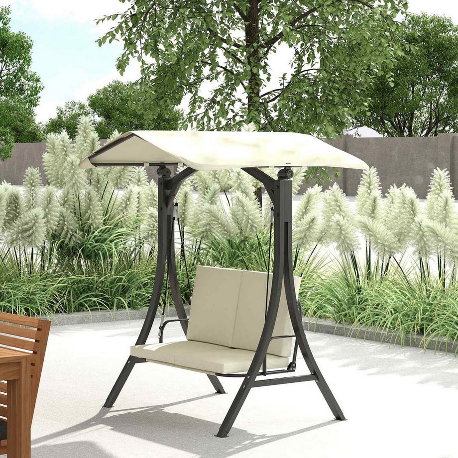 Northio Balançoire Hollywood avec housse de siège réglable, housse de protection Balançoire de jardin 2 places chargeable jusqu'à 220 kg, UV 30+ banc balançoire pour jardin, terrasse, 150x120x182cm, blanc crème Aosom  