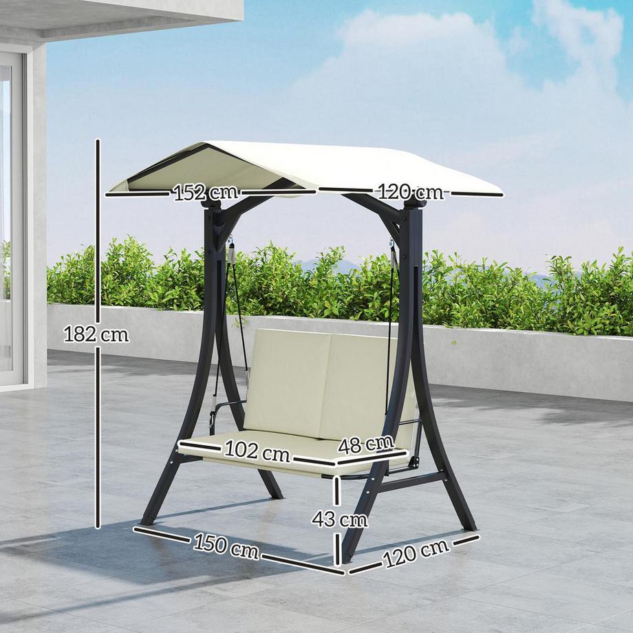 Northio Balançoire Hollywood avec housse de siège réglable, housse de protection Balançoire de jardin 2 places chargeable jusqu'à 220 kg, UV 30+ banc balançoire pour jardin, terrasse, 150x120x182cm, blanc crème Aosom  