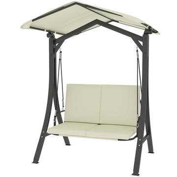 Altalena Hollywood con tettuccio parasole regolabile, copertura protettiva Altalena da giardino a 2 posti, caricabile fino a 220 kg, Panca altalena UV 30+ per giardino, terrazza, 150x120x182 cm, bianco crema