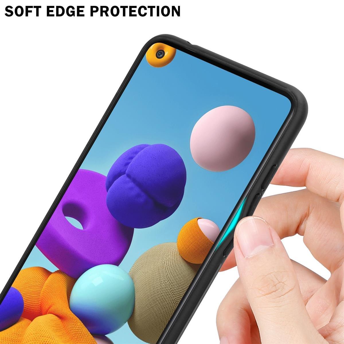 Cadorabo  Housse compatible avec Samsung Galaxy A21s - Aspect rayé - Coque de protection en silicone TPU et dos en verre trempé 