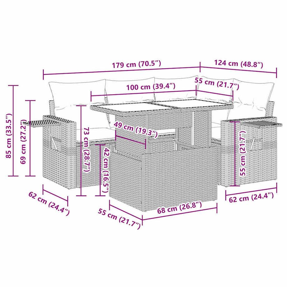 VidaXL set divano da giardino Polirattan  