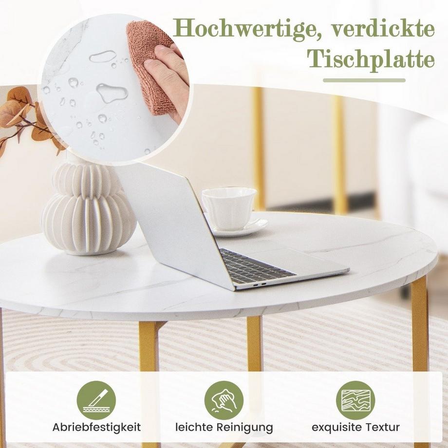 Northio 3er Set Couchtisch mit Robustem Metallrahmen Runder Kaffeetisch & 2 Quadratische Beistelltische Weiß  