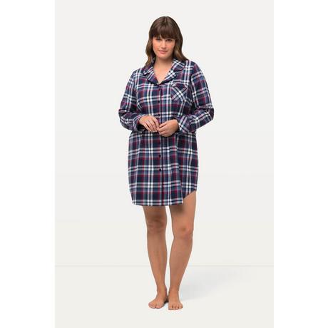 Ulla Popken  Chemise de nuit en flanelle, motif à carreaux, col à revers, manches longues 