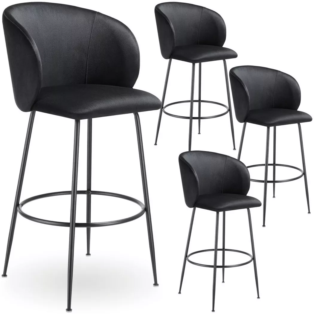 Tectake - Chaise de bar LUANA en velours rembourré, 4 Stück, Noir Imprimé