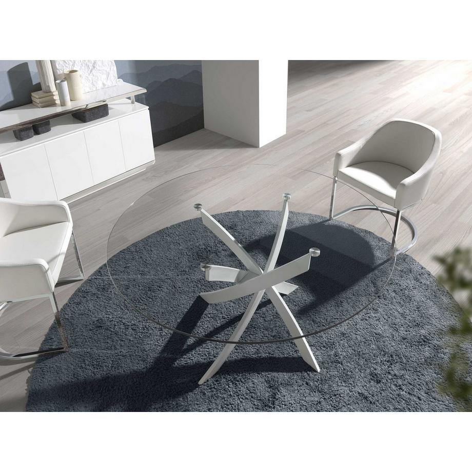 ANGEL CERDA Tavolo da pranzo rotonda vetro temperato e acciaio bianco  