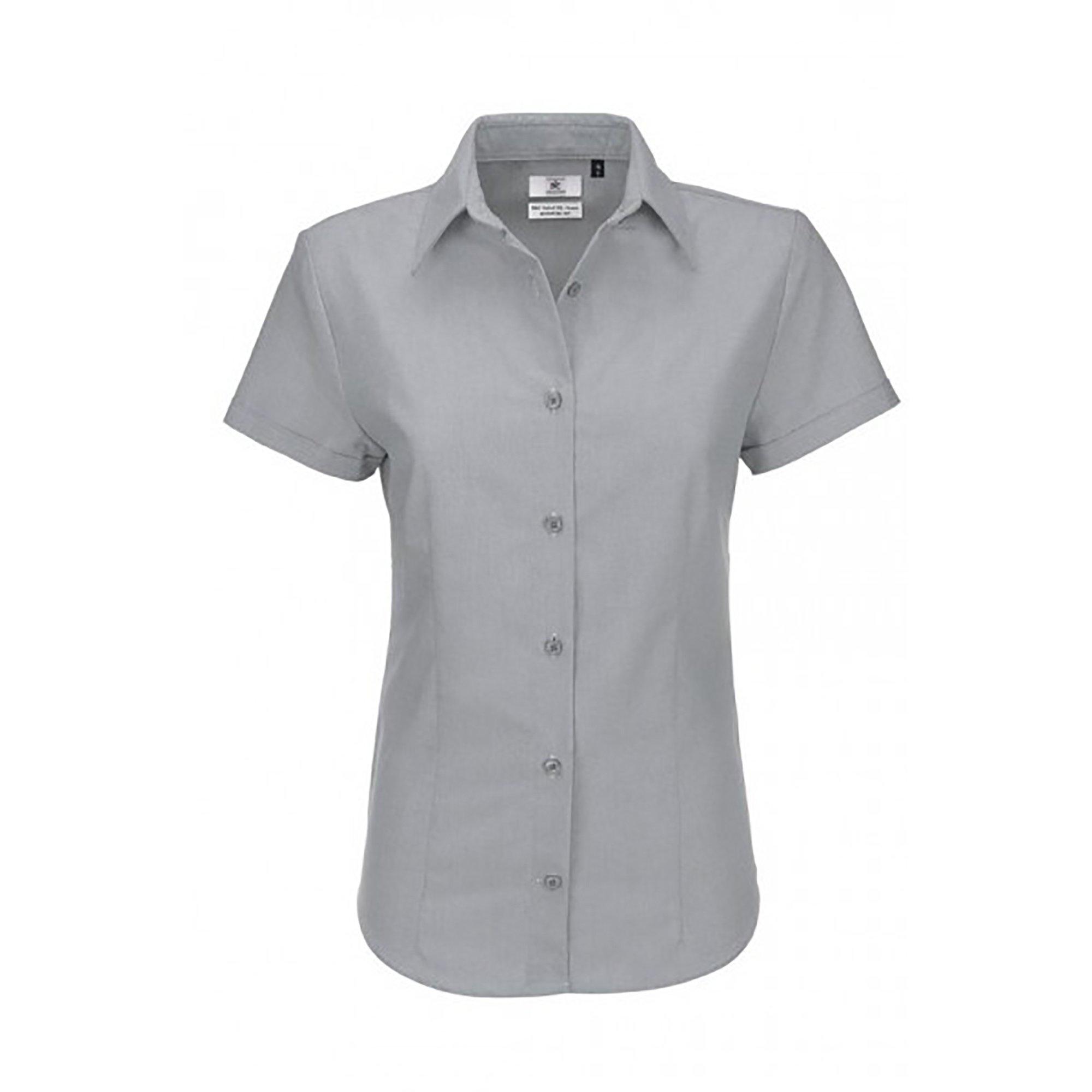 Image of B&c Oxford Bluse, Kurzarm Damen Silber 3XL