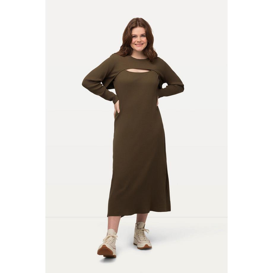 Ulla Popken Abito Midi Bolero Camicia Scollo Quadrato Cotone Biologico  