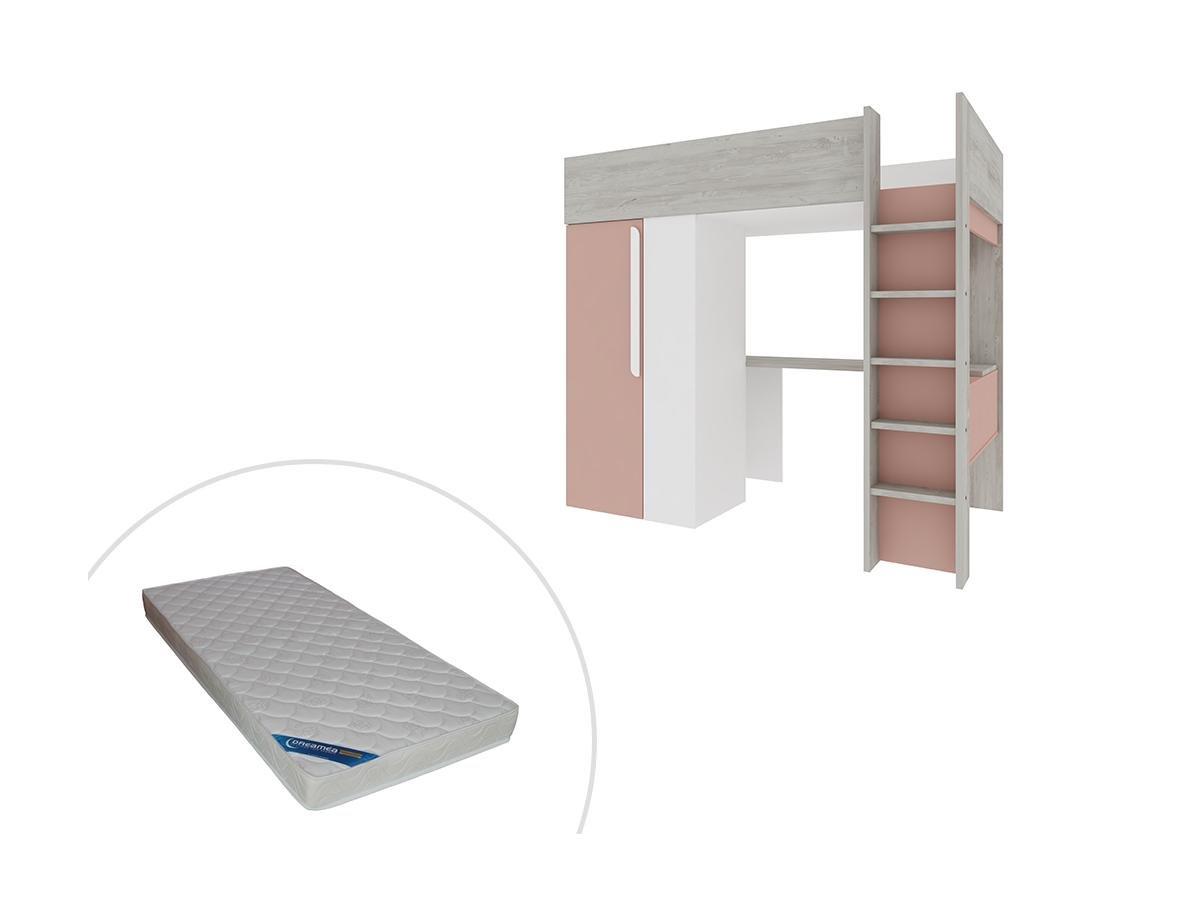 Image of Hochbett mit Schreibtisch Kleiderschrank NICOLAS Rosa + Matratze Hochbett mit Schreibtisch Kleiderschrank NICOLAS Rosa + Matratze