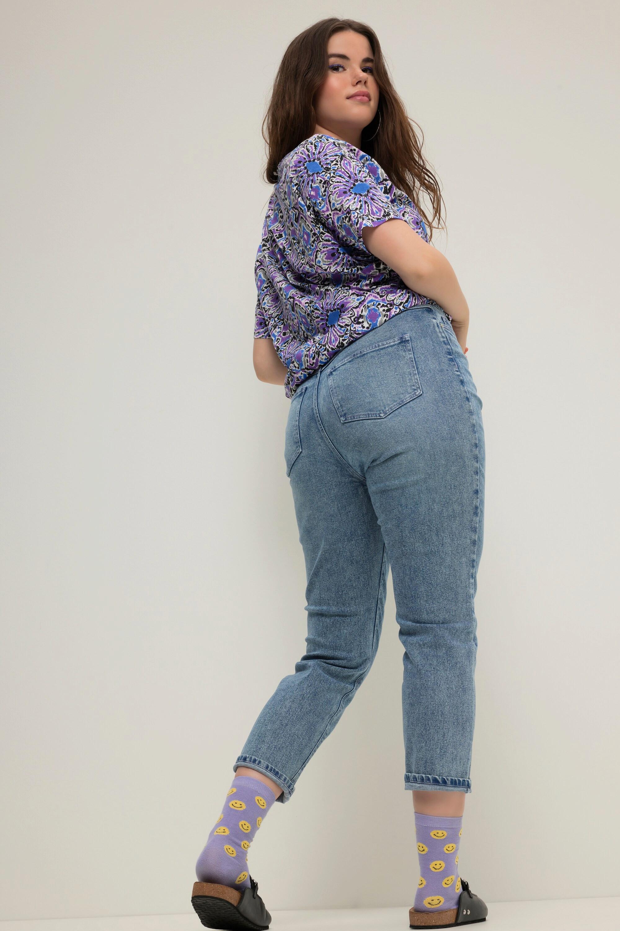 Studio Untold  Mom jeans con cuciture colorate, cinque tasche, cintura elastica e zip 