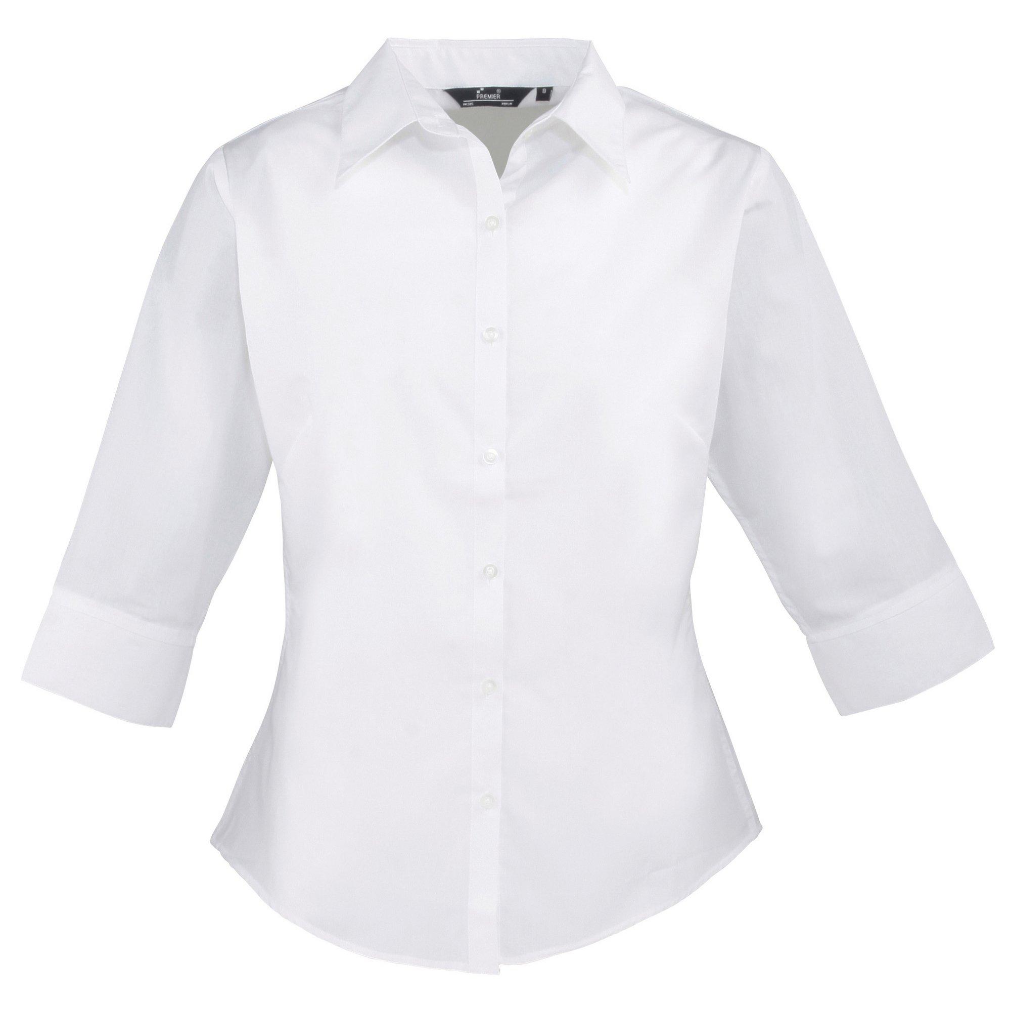 Image of Popeline Bluse Arbeitshemd, 3/4 Arm Damen Weiss 44