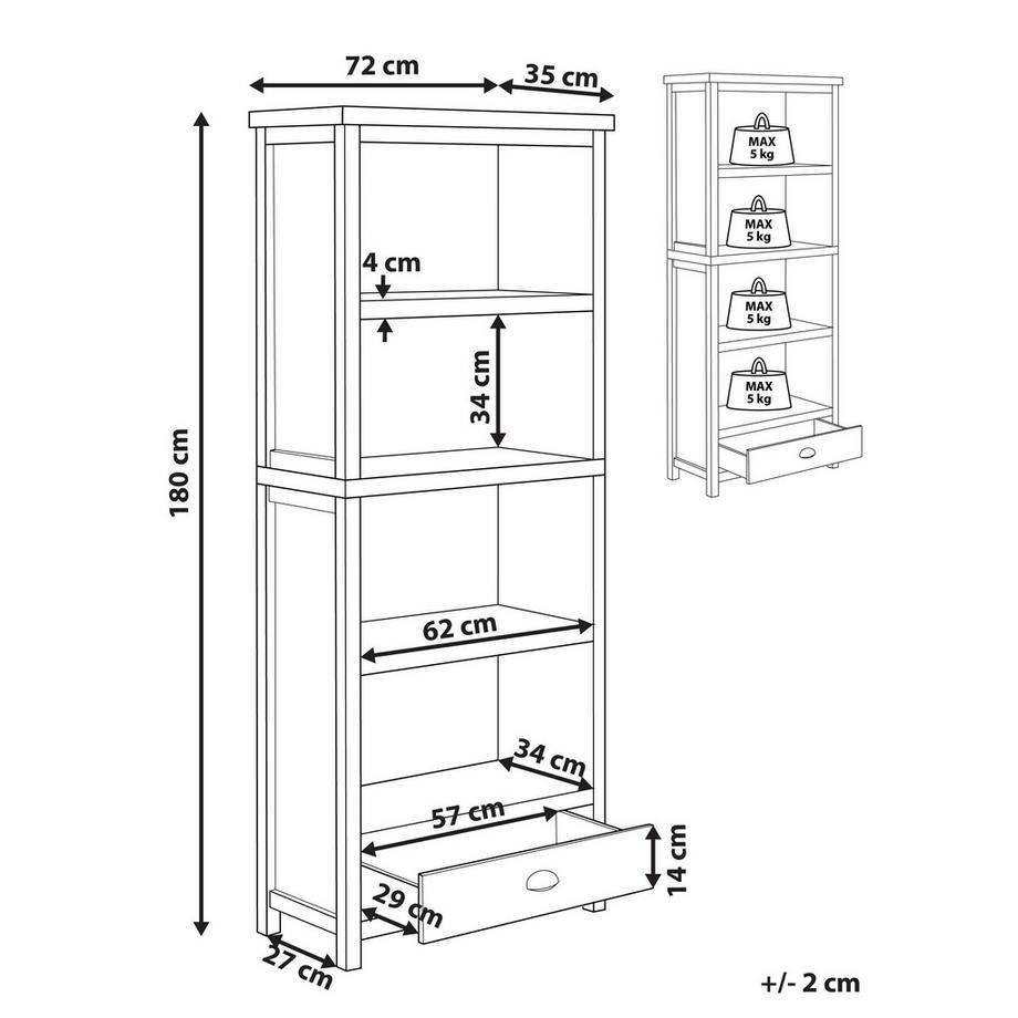 Beliani Bücherregal mit 4 Ebenen aus Faserplatte Klassisch CLIO  