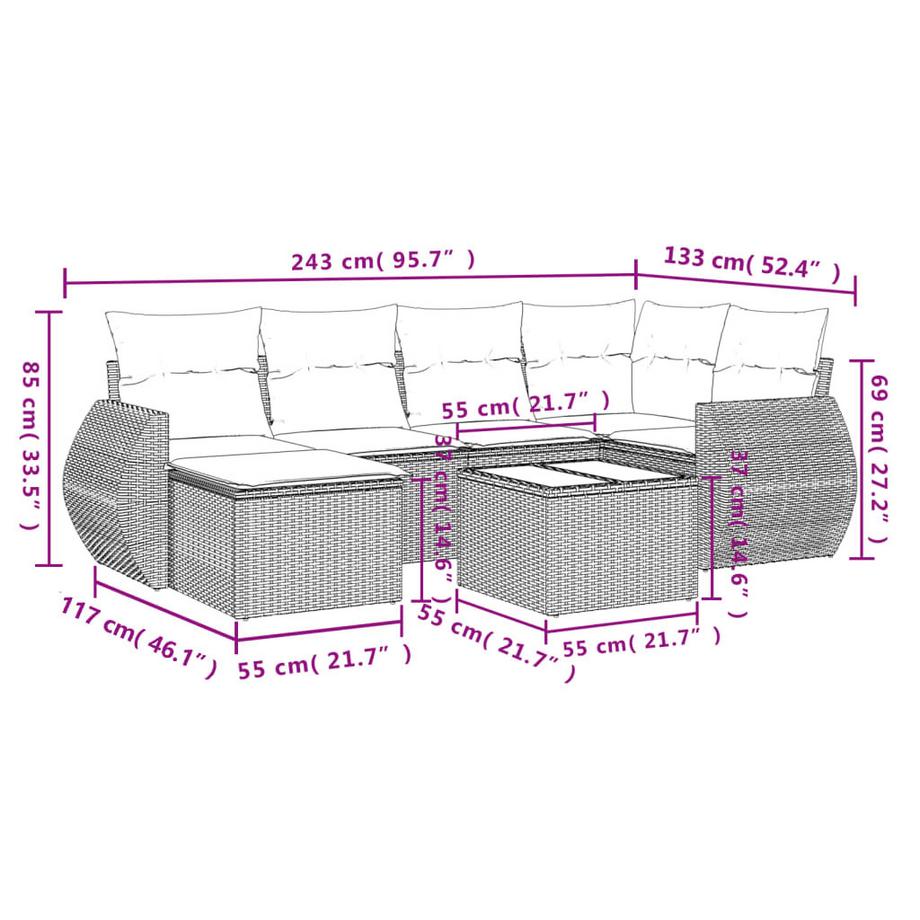 VidaXL Ensemble de canapés de jardin rotin synthétique  