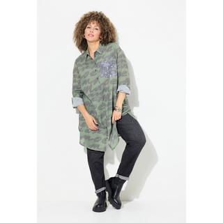 Ulla Popken  Blusa lunga con ghirigori, colletto da camicia e maniche lunghe 