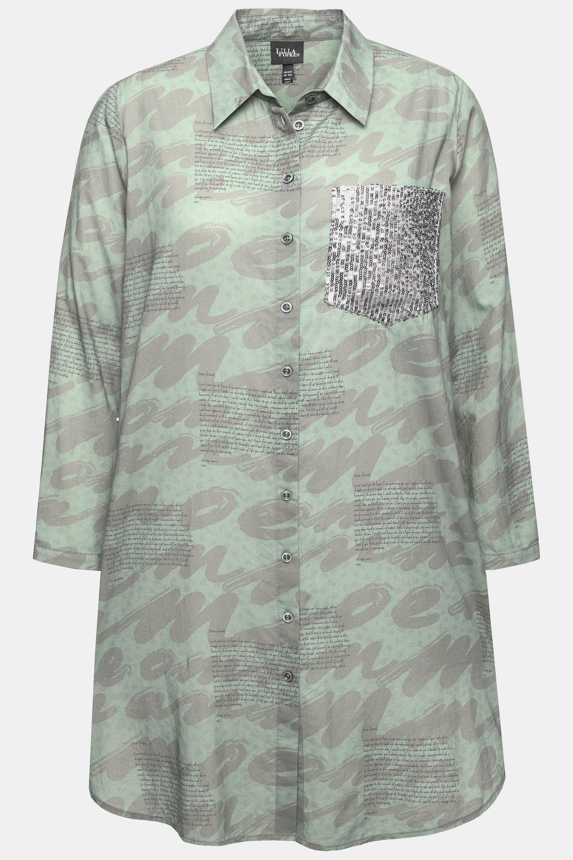 Ulla Popken  Longbluse, Scribble-Muster, Hemdkragen, Langarm 