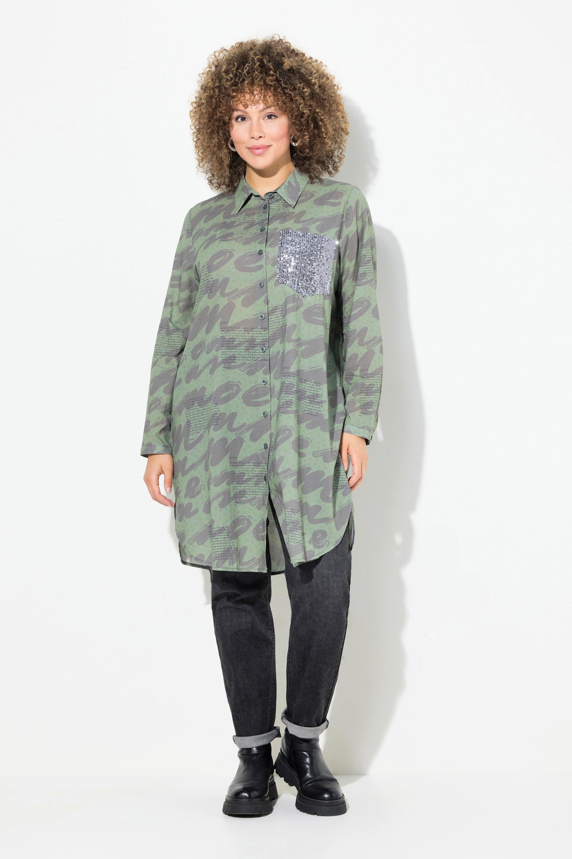 Ulla Popken  Longbluse, Scribble-Muster, Hemdkragen, Langarm 