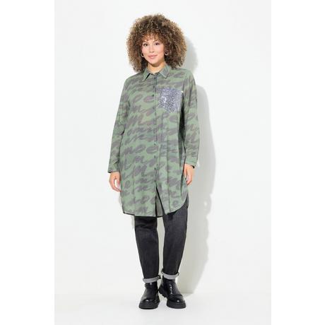 Ulla Popken  Longbluse, Scribble-Muster, Hemdkragen, Langarm 