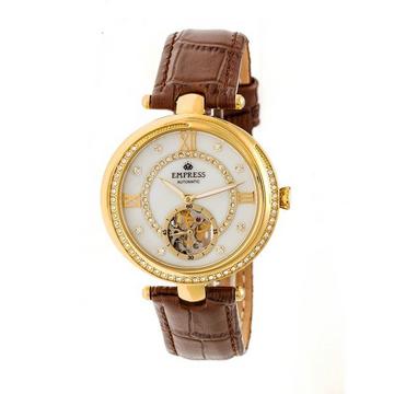 Montre semi-squelette automatique Empress Stella avec bracelet en cuir MOP