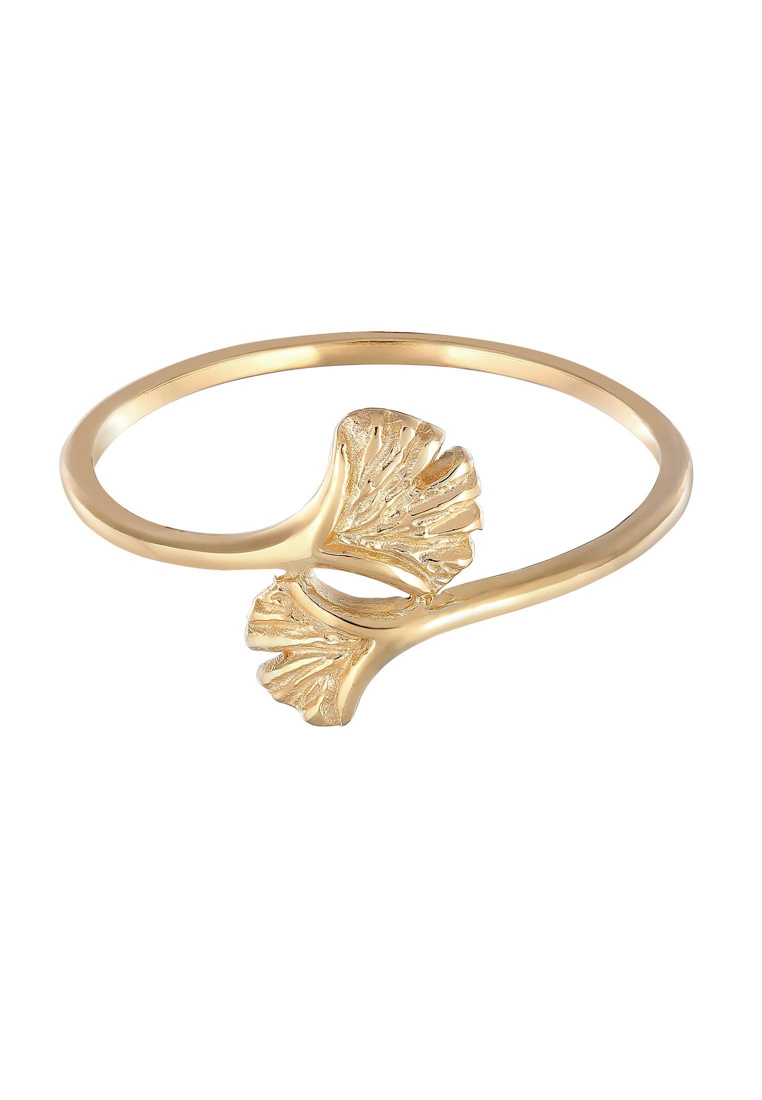 Elli  Ring Offen Verstellbar Ginkgo Blatt Natur 375 Gelbgold 