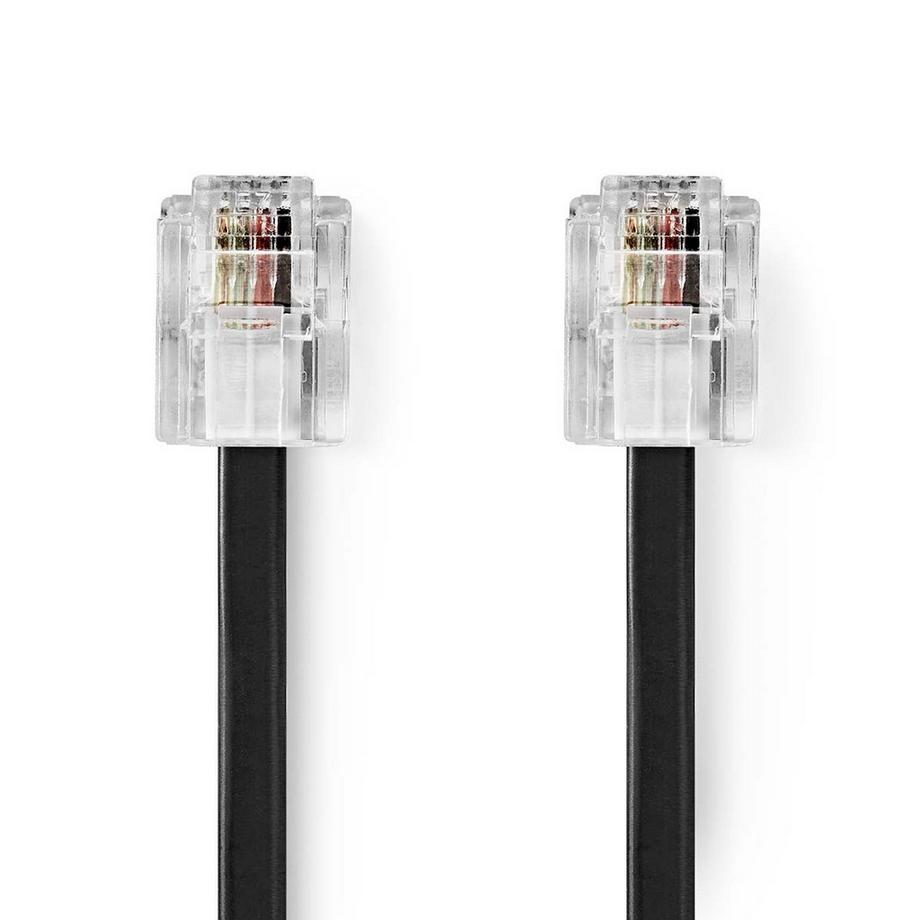 Nedis  Telekommunikationskabel | RJ11 Stecker | RJ11 Stecker | 10,0 m | Kabelaufbau: Flach | Beschichtung: Vergoldet | Kabeltyp: RJ11 | Schwarz 