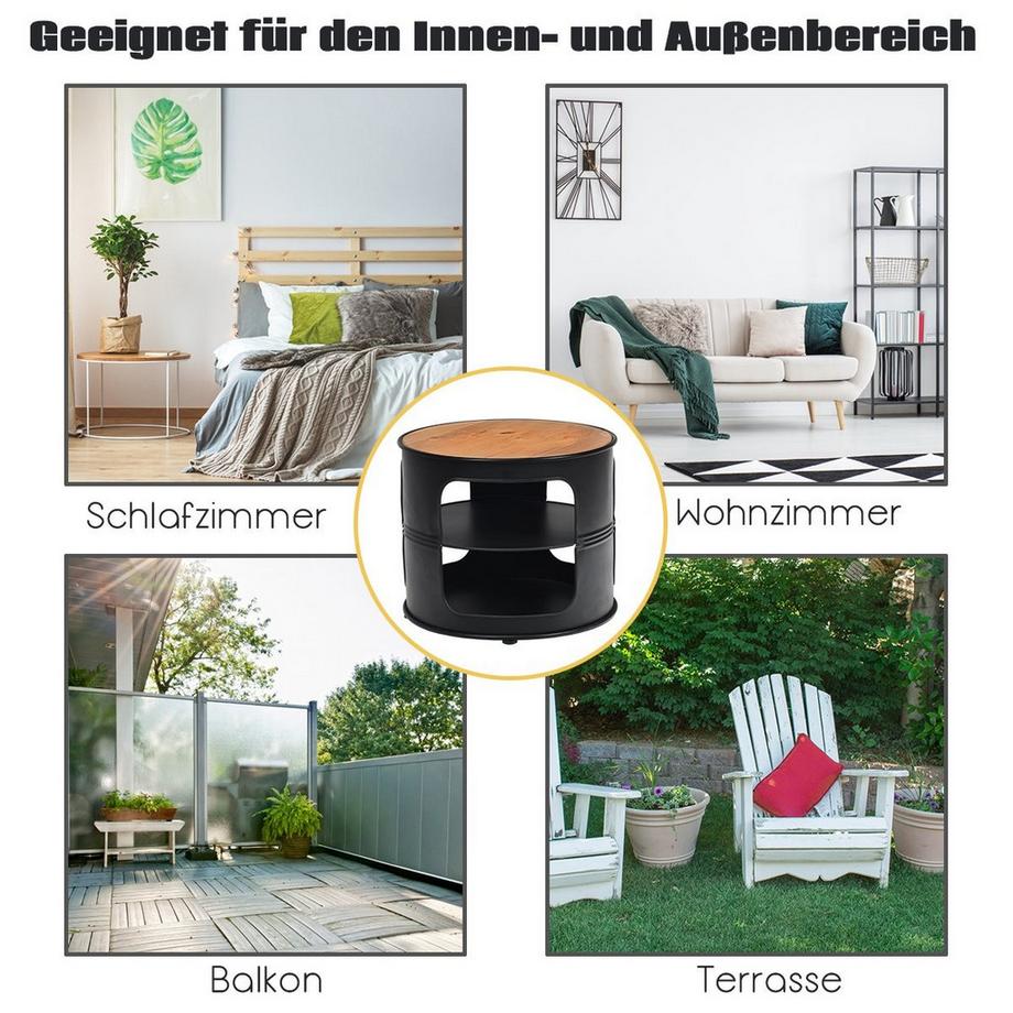B2X Industrie Couchtisch aus Holz & Metall mit 2 Regalebenen  