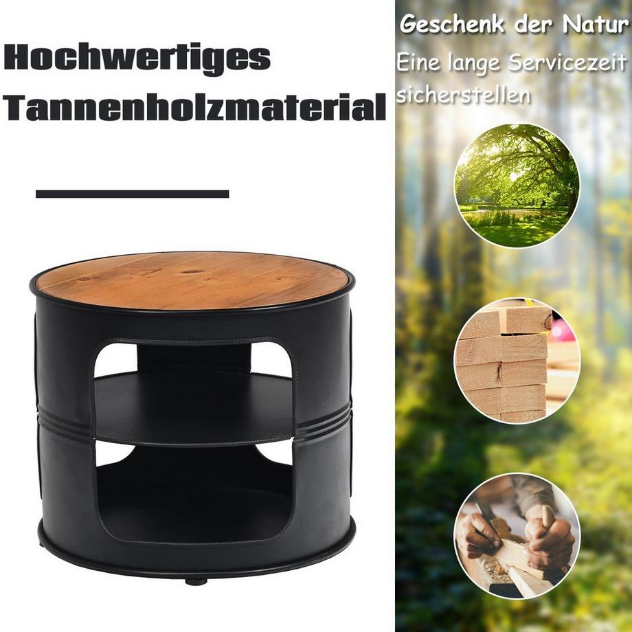 B2X Industrie Couchtisch aus Holz & Metall mit 2 Regalebenen  