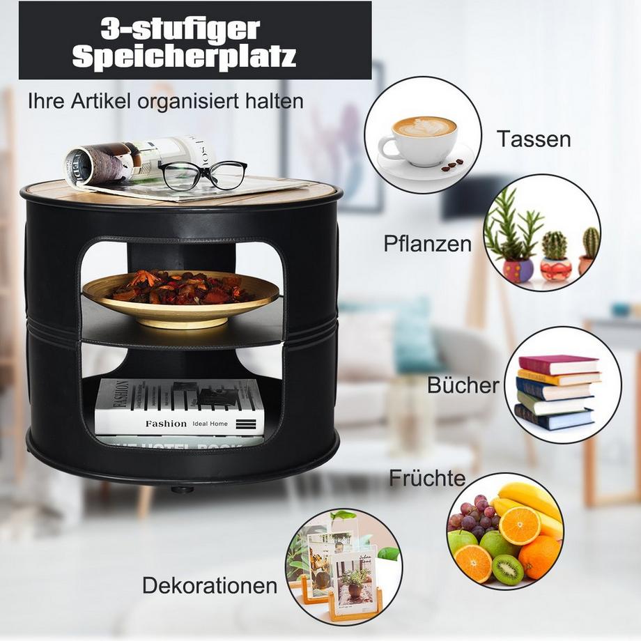 B2X Industrie Couchtisch aus Holz & Metall mit 2 Regalebenen  