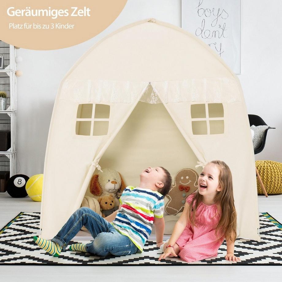 Northix  Kinderzelt Großes Prinzessinnenzelt mit Tragetasche Anti-Rutsch-Matte Reißverschluss Beige 
