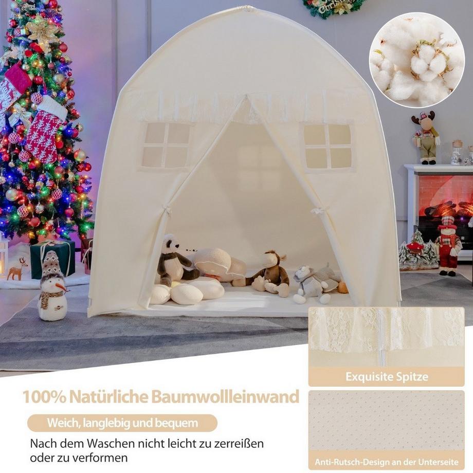 Northix  Kinderzelt Großes Prinzessinnenzelt mit Tragetasche Anti-Rutsch-Matte Reißverschluss Beige 