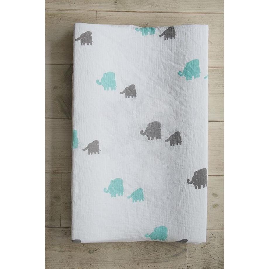 Wickelauflagenbezug aus Musselin Baumwolle, 2-lagig, Elefanten