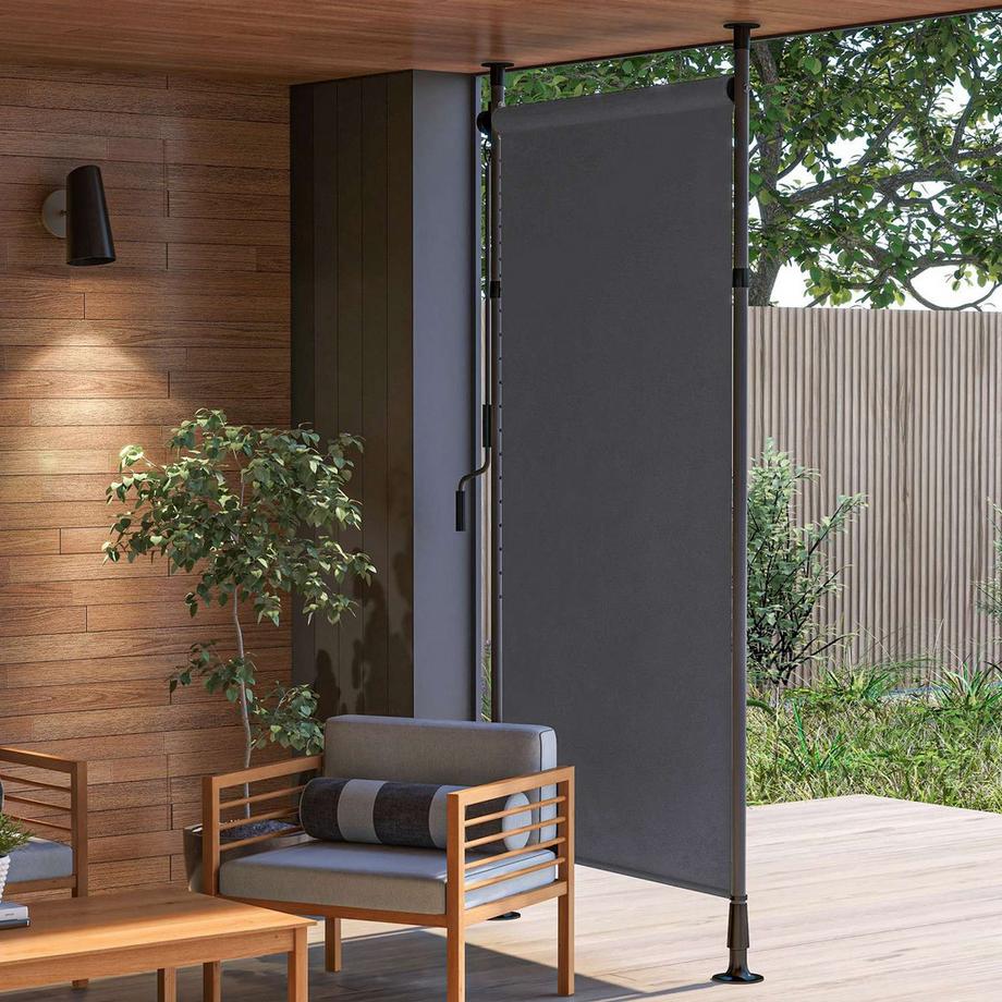 Northio Tenda verticale per balcone 150 x 220-310 cm con manovella, protezione privacy per balcone resistente alle intemperie in poliestere in grigio scuro per giardino  