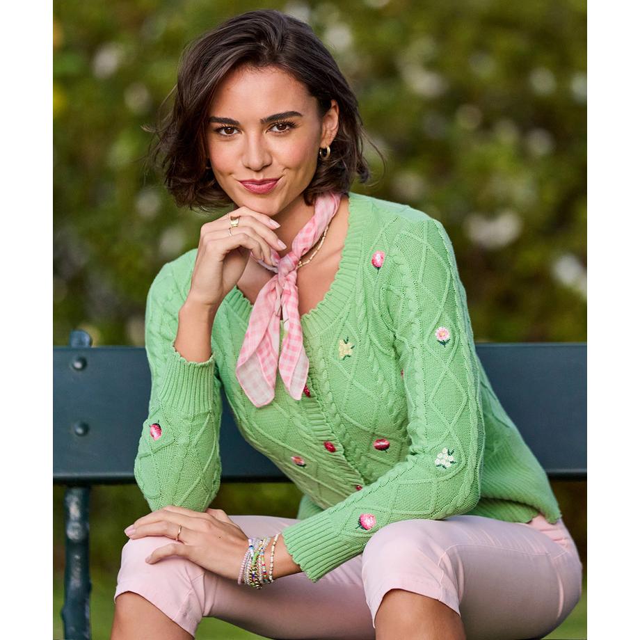 Joe Browns Cardigan avec broderie florale et tricot torsadé  