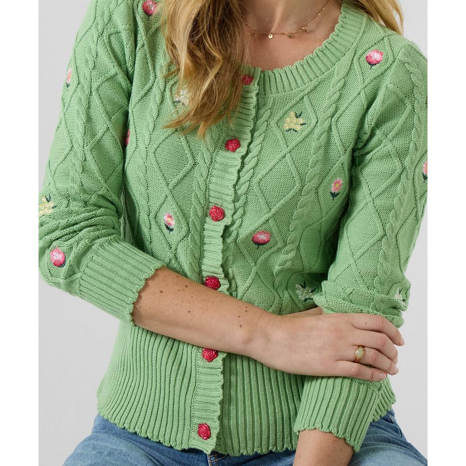 Joe Browns Cardigan avec broderie florale et tricot torsadé  
