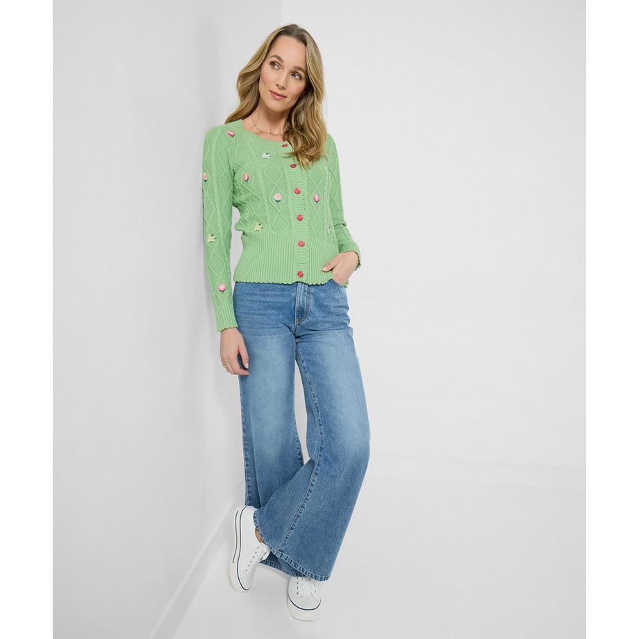 Joe Browns Cardigan avec broderie florale et tricot torsadé  