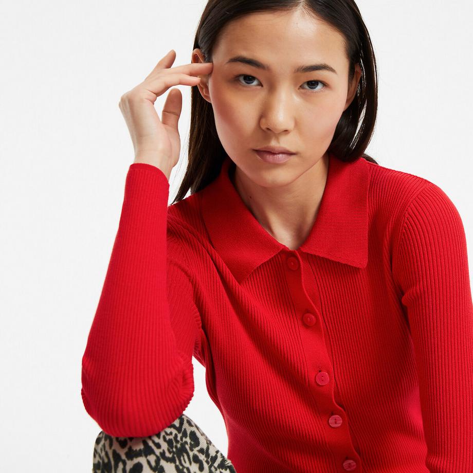 La Redoute Collections Feinstrickcardigan mit Kragen und Knopfverschluss  