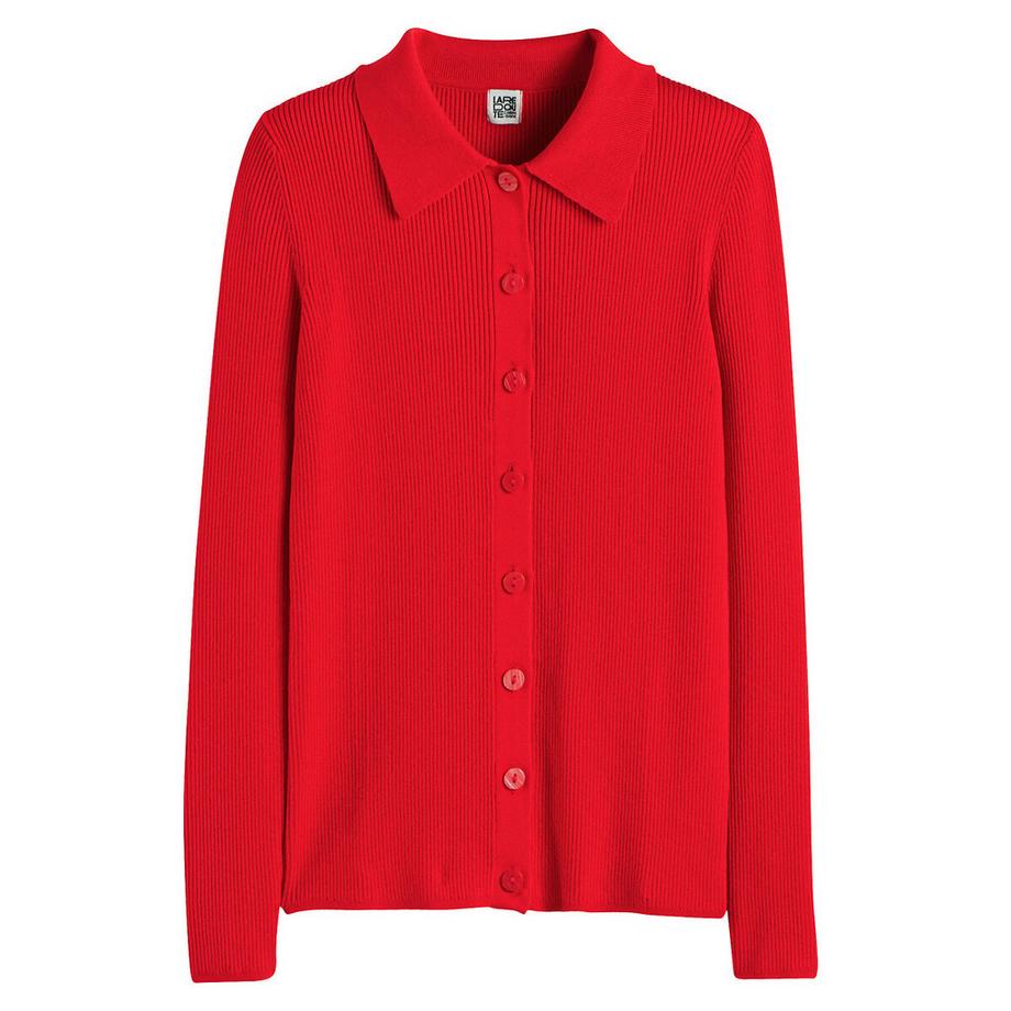 La Redoute Collections Feinstrickcardigan mit Kragen und Knopfverschluss  