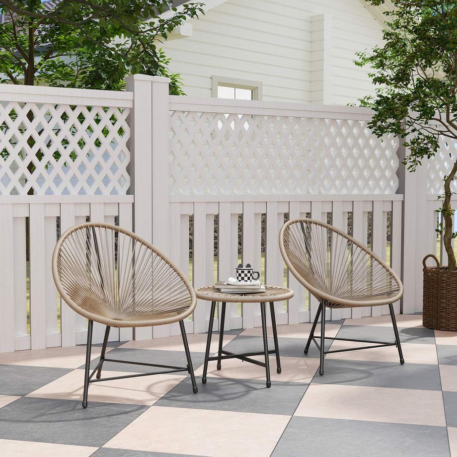 Northio  Polyrattan Gartenmöbel Set, Outdoor Lounge Balkonmöbel für 2 Personen, 3-teilig Sitzgruppe mit 2 Stühle, Tisch, wetterfest Gartenlounge für Garten, Terrasse Balkon, Naturholz Aosom 
