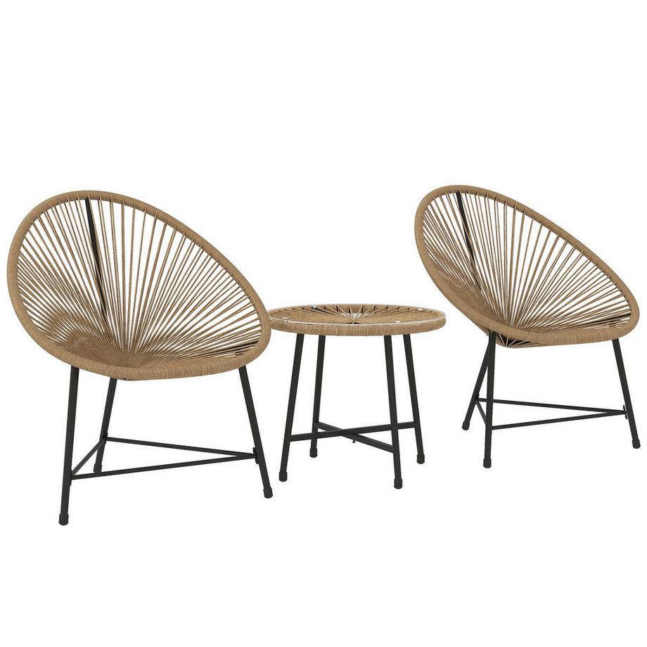 Northio  Polyrattan Gartenmöbel Set, Outdoor Lounge Balkonmöbel für 2 Personen, 3-teilig Sitzgruppe mit 2 Stühle, Tisch, wetterfest Gartenlounge für Garten, Terrasse Balkon, Naturholz Aosom 