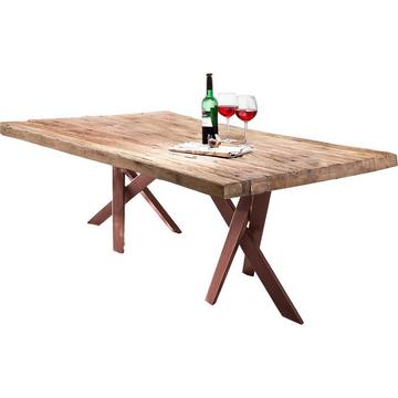 Massivholztisch 200x100 - Teak natur - Metall antik