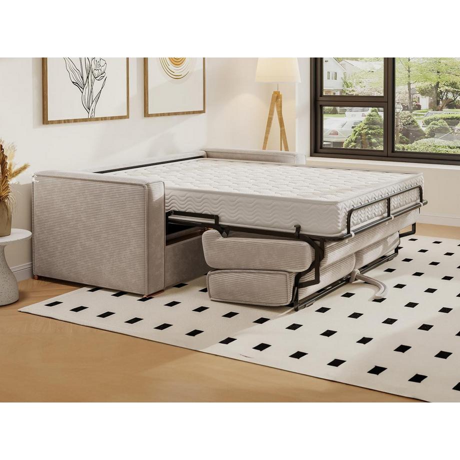 Vente-unique Schlafsofa mit Matratze 3-Sitzer - Cord - Beige - Liegefläche mit Lattenrost mit breiten Latten 140 cm - Matratze 18 cm - LORETO  