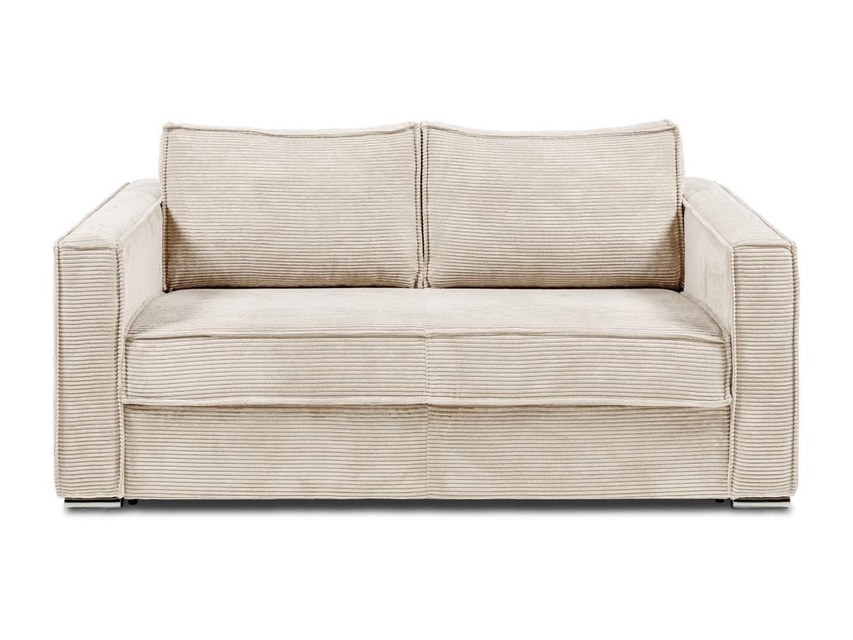 Vente-unique Canapé 3 places convertible express en velours côtelé beige - Couchage à lattes larges 140 cm - Matelas 18 cm LORETO  