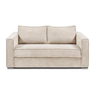 Vente-unique Canapé 3 places convertible express en velours côtelé beige - Couchage à lattes larges 140 cm - Matelas 18 cm LORETO  