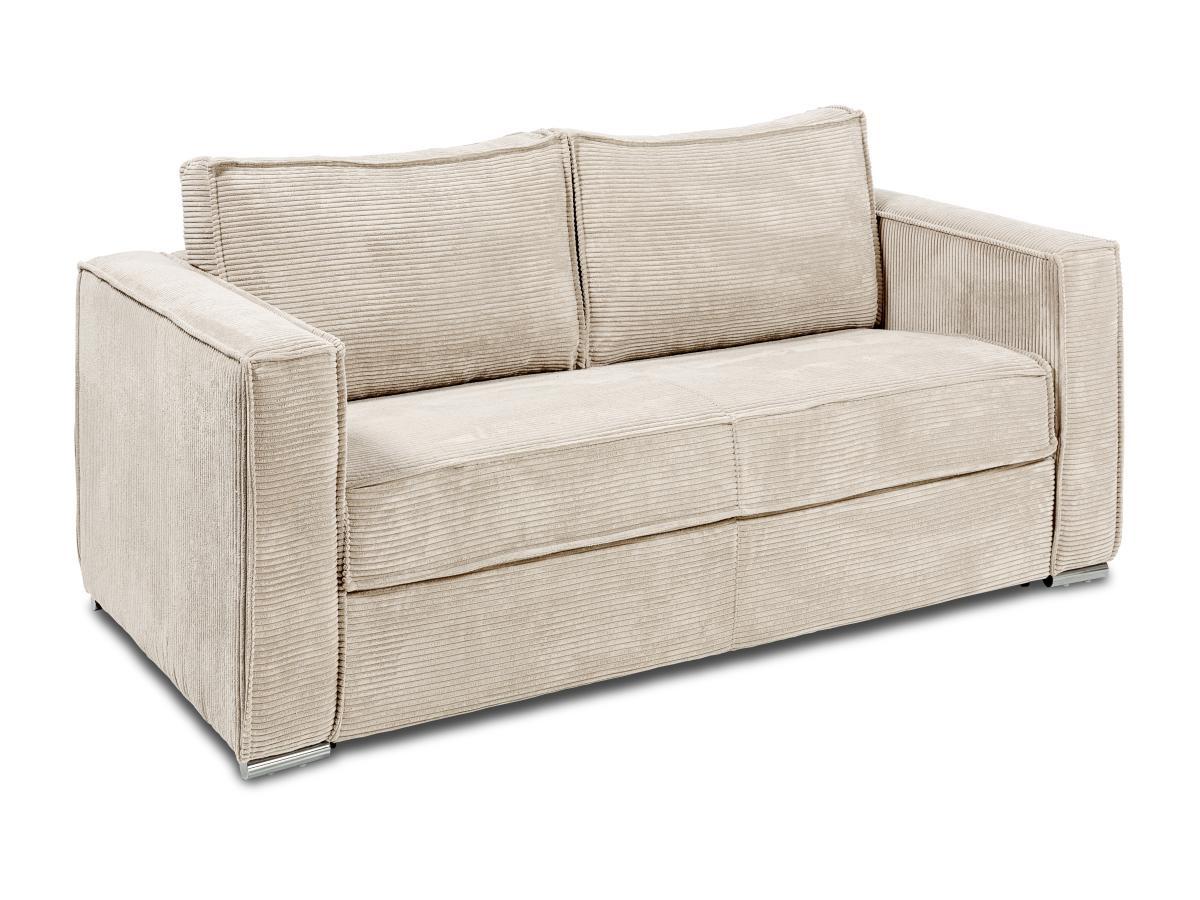 Vente-unique Canapé 3 places convertible express en velours côtelé beige - Couchage à lattes larges 140 cm - Matelas 18 cm LORETO  