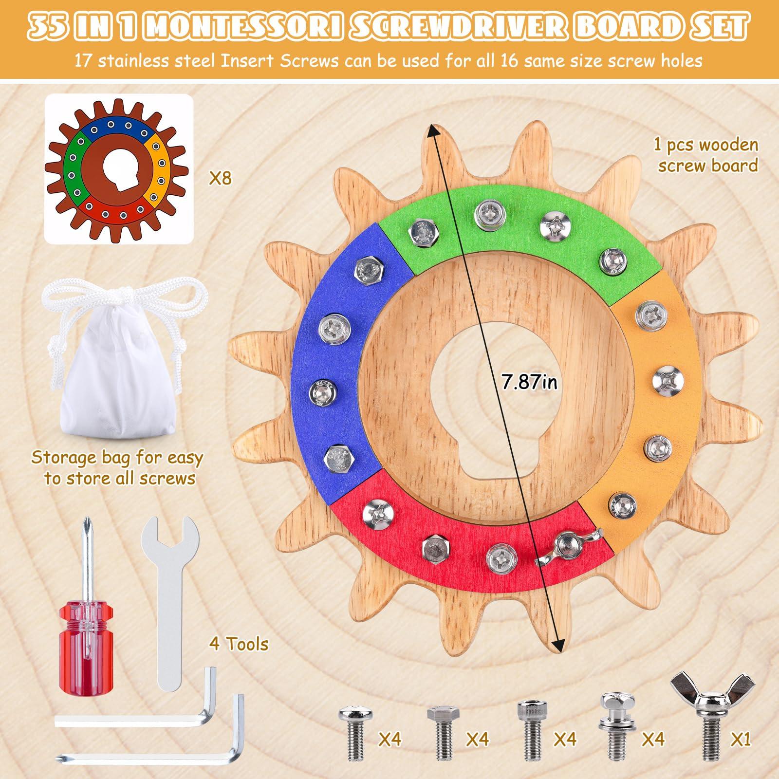 Activity-board  35 in 1 Schraubbrett, Holzspielzeug, Lernspielzeug, Motorikspielzeug, Feinmotorik, sensorische Fähigkeiten 