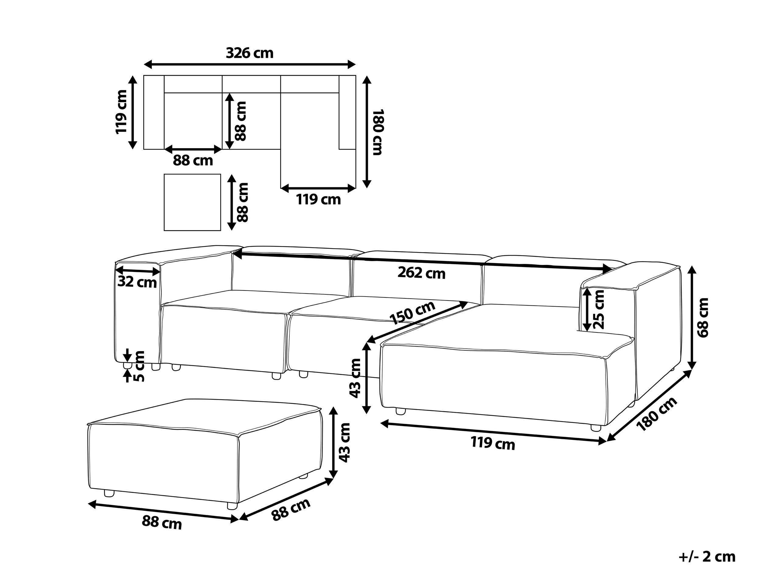 Beliani Canapé d'angle côté gauche avec ottoman en Lin Scandinave APRICA  