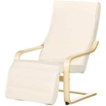 Chaise de relaxation, balancelle, fauteuil inclinable, chaise de relaxation avec repose-pieds réglable, chaise de salle à manger aspect lin pour salon, bois de bouleau, blanc crème 66,5 x 94 x 100 cm
