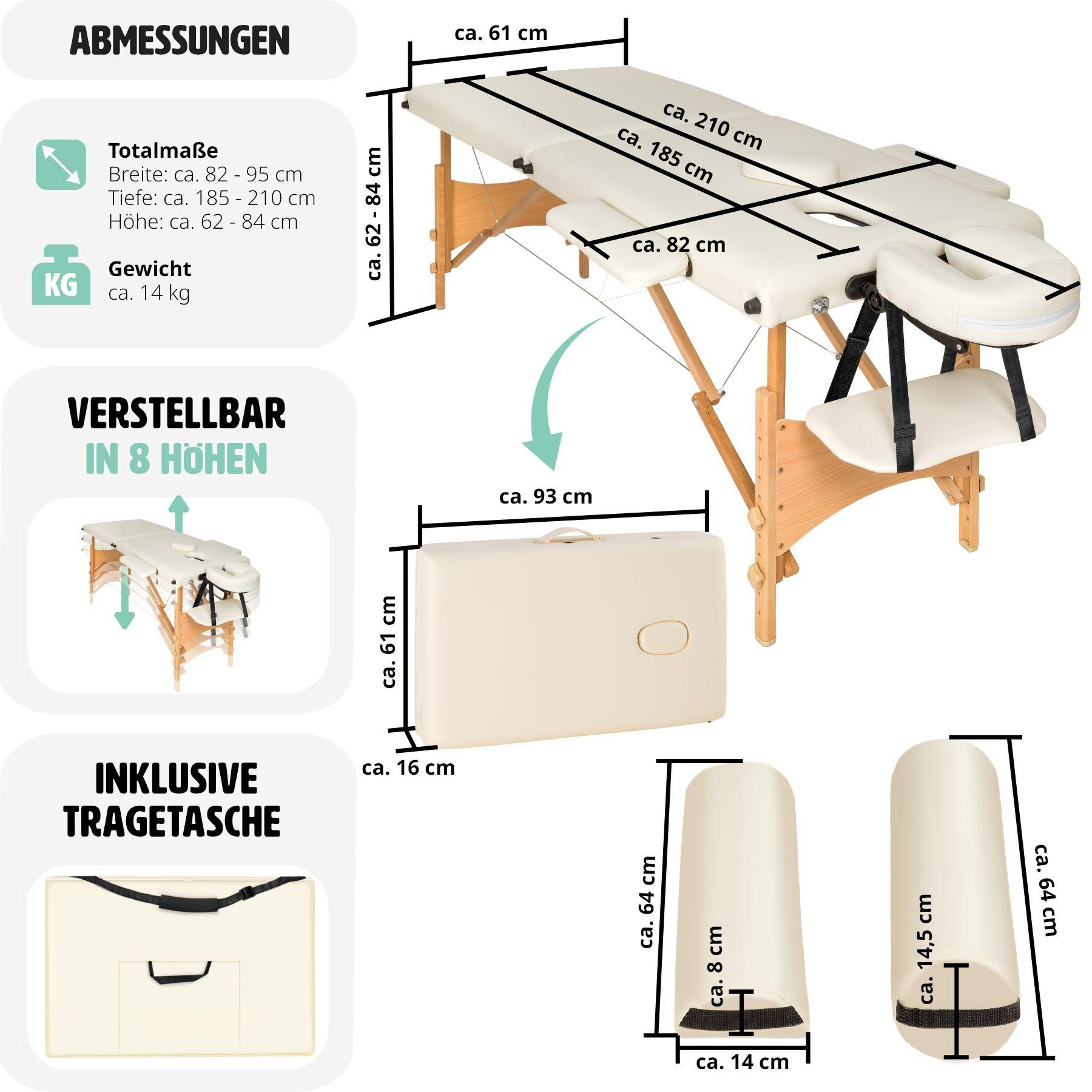 Tectake 2 Zonen Massageliege-Set Freddi mit 5cm Polsterung, Rollen und Holzgestell  