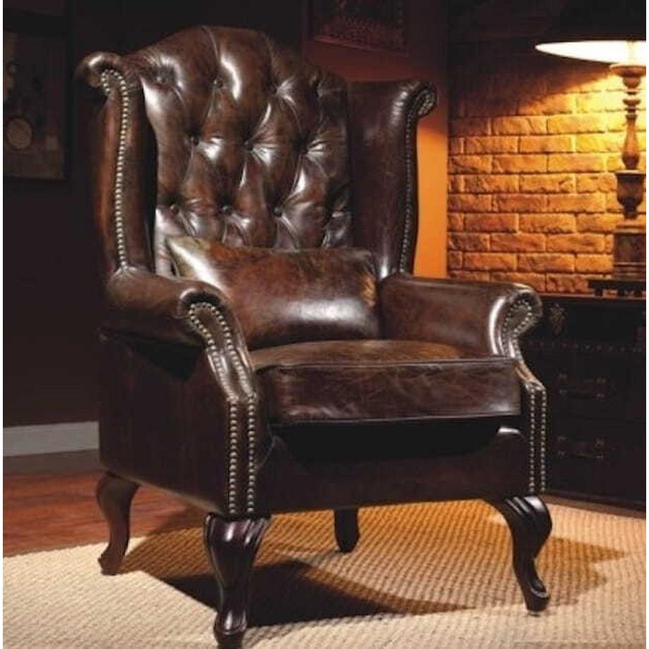 mutoni Fauteuil à oreilles Chesterfield Vintage cuir Crewe  