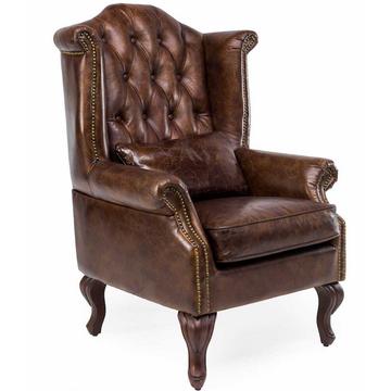 Sedia ad ala Crewe in pelle vintage Chesterfield