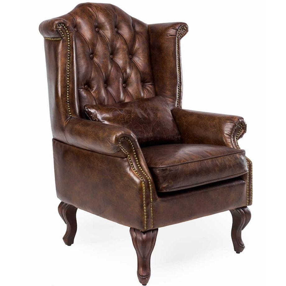 mutoni Fauteuil à oreilles Chesterfield Vintage cuir Crewe  